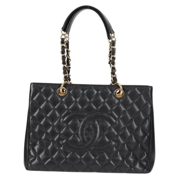 CHANEL Matelasse COCO Mark Chain Bag Grained Calf Skin Black Gold CC Auth - Picture 1 of 15